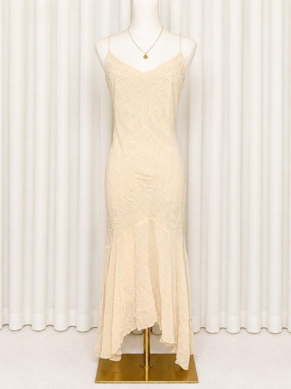 Y2K Beaded Ivory Mermaid Slip Dress 🤍